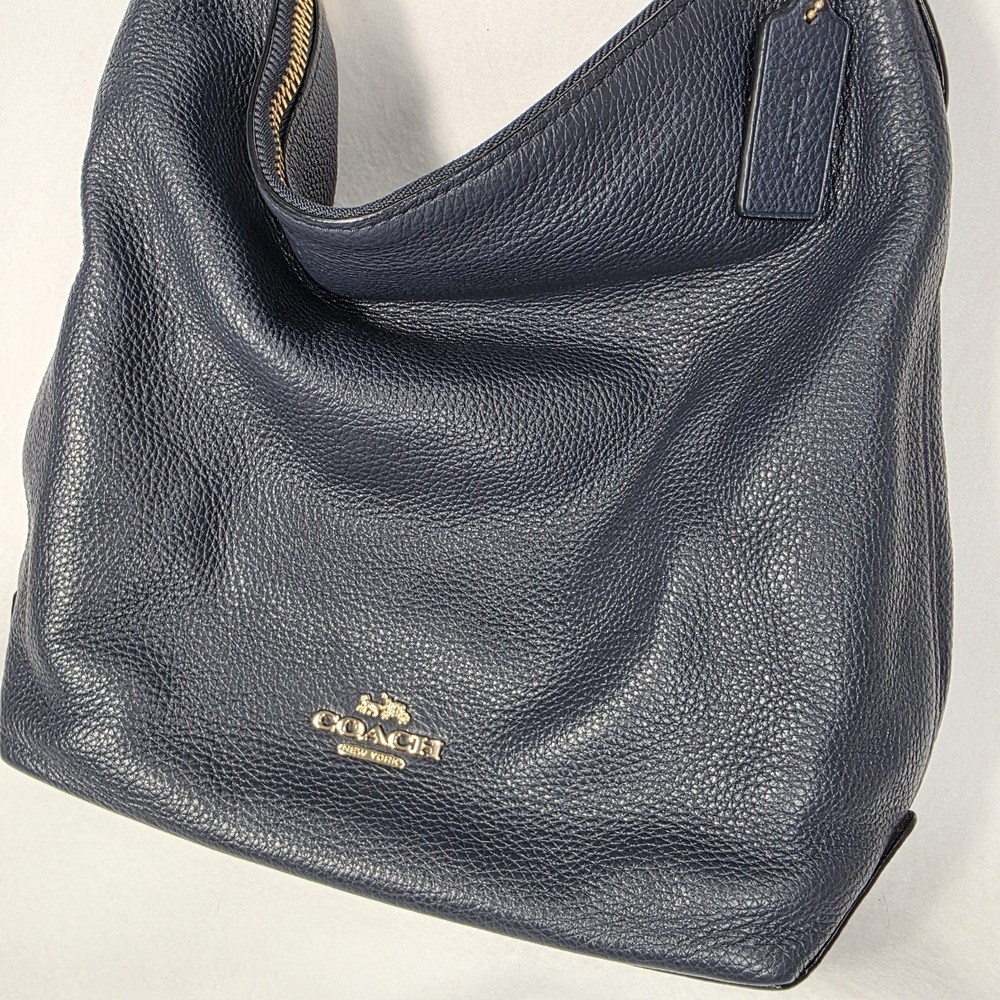 COACH ABBY Navy Blue Pebbled Leather Hobo Shoulder Duffle Bag Purse Tote F31507 - Picture 2 of 10